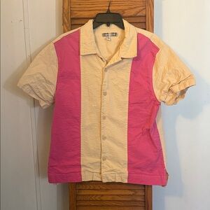 Urban Outfitters Pink and Cream Casual Button Down Shirt
